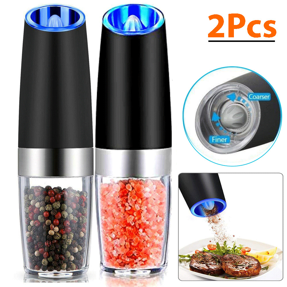 Electric Salt And Pepper Grinder Powered Gravity Sensor Mill Adjustable 2 PCS