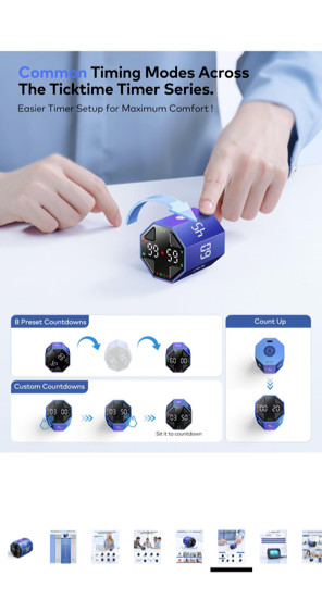 TickTime Pomodoro Timer Cube, Custom Pomodoro - Pause & Resume-Adjustable Sound