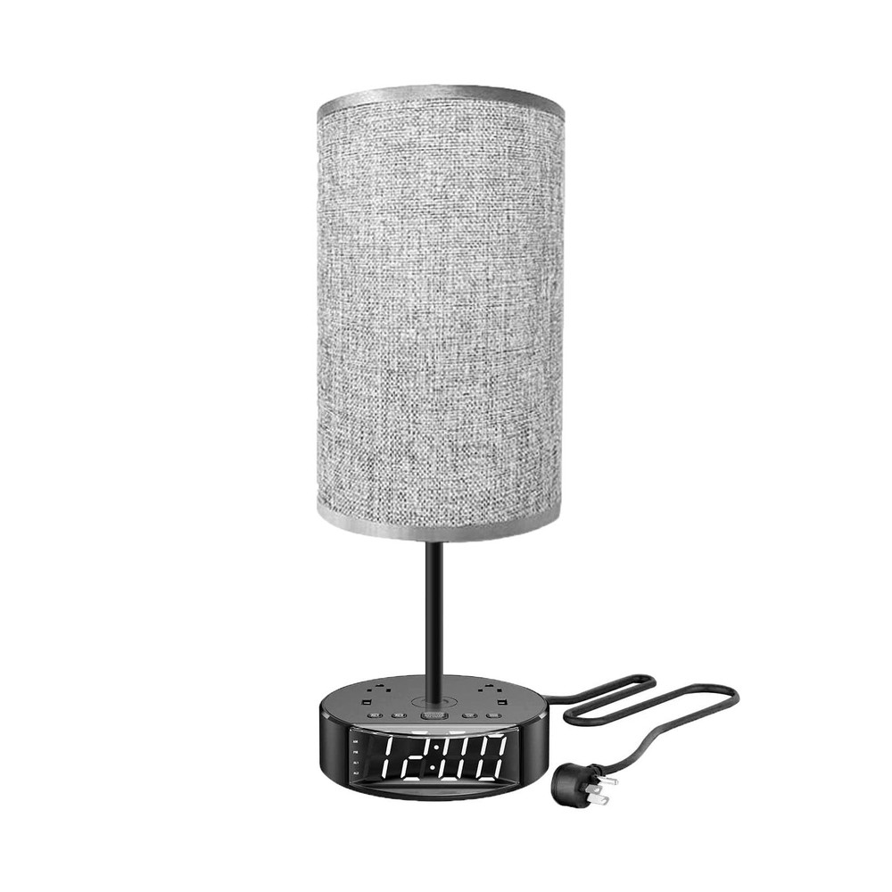 Touch Control Nightstand Lamp USB C Charging Alarm Clock Dimmable Gray