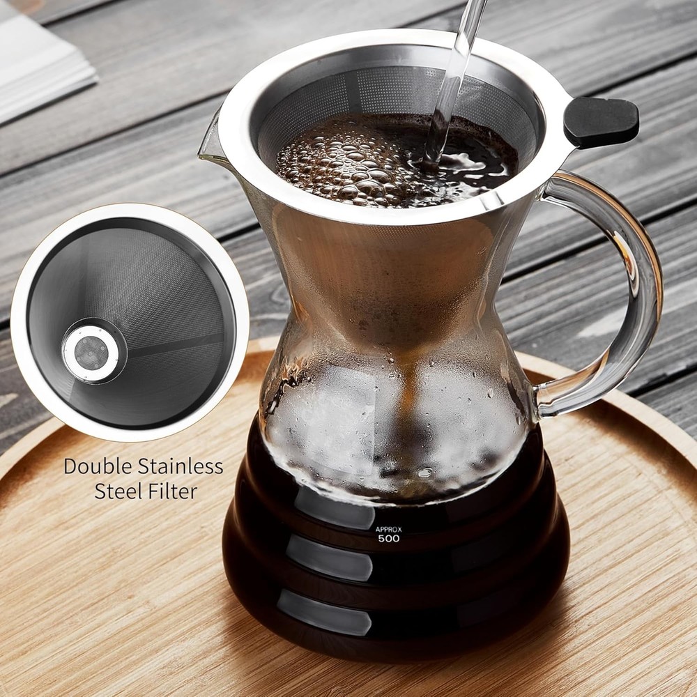 - Pour Over Coffee Maker with Permanent Stainless Filter 32 fl oz=