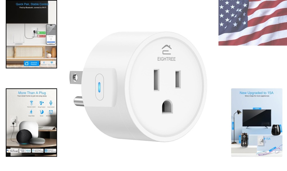 Indoor Smart Plug 2025: 15A Voice-Activated Outlet for Efficient Power Use