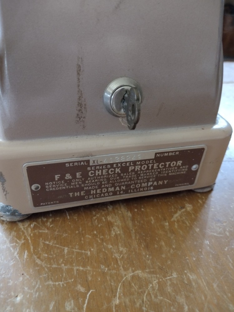 F & E "Excel" Model Check Protector by Hedman Co Chicago - Vintage Check Printer