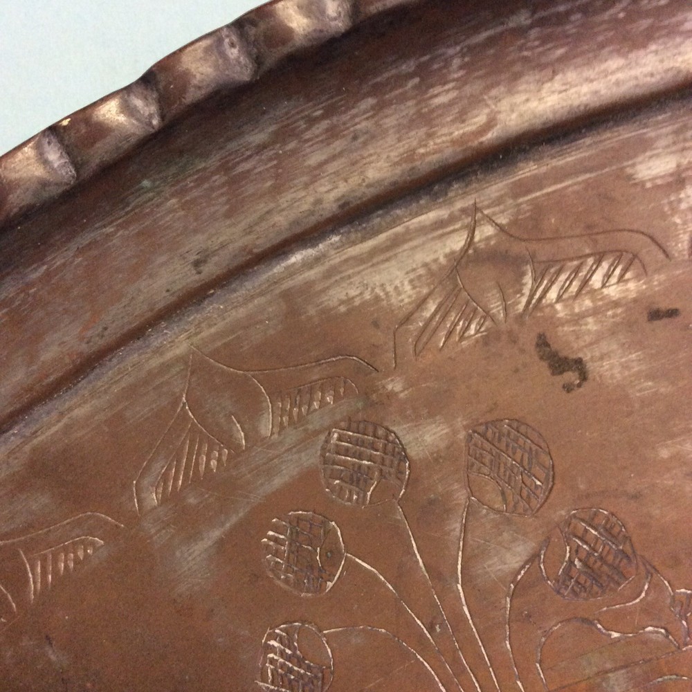 Moroccan Silvered Copper Hanging Tray 28 1/2” Diameter