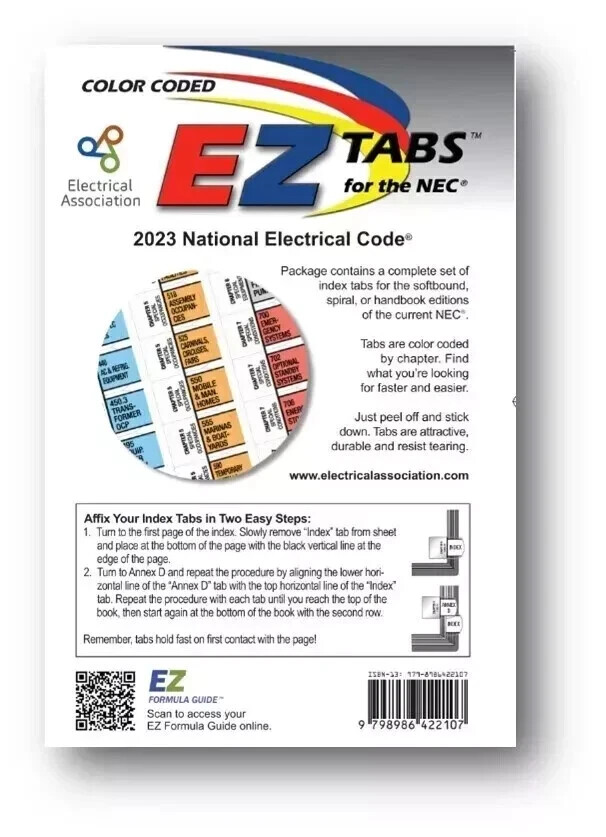 2023 Color Coded EZ Tabs with EZ Formula Guide Based based on NEC Code