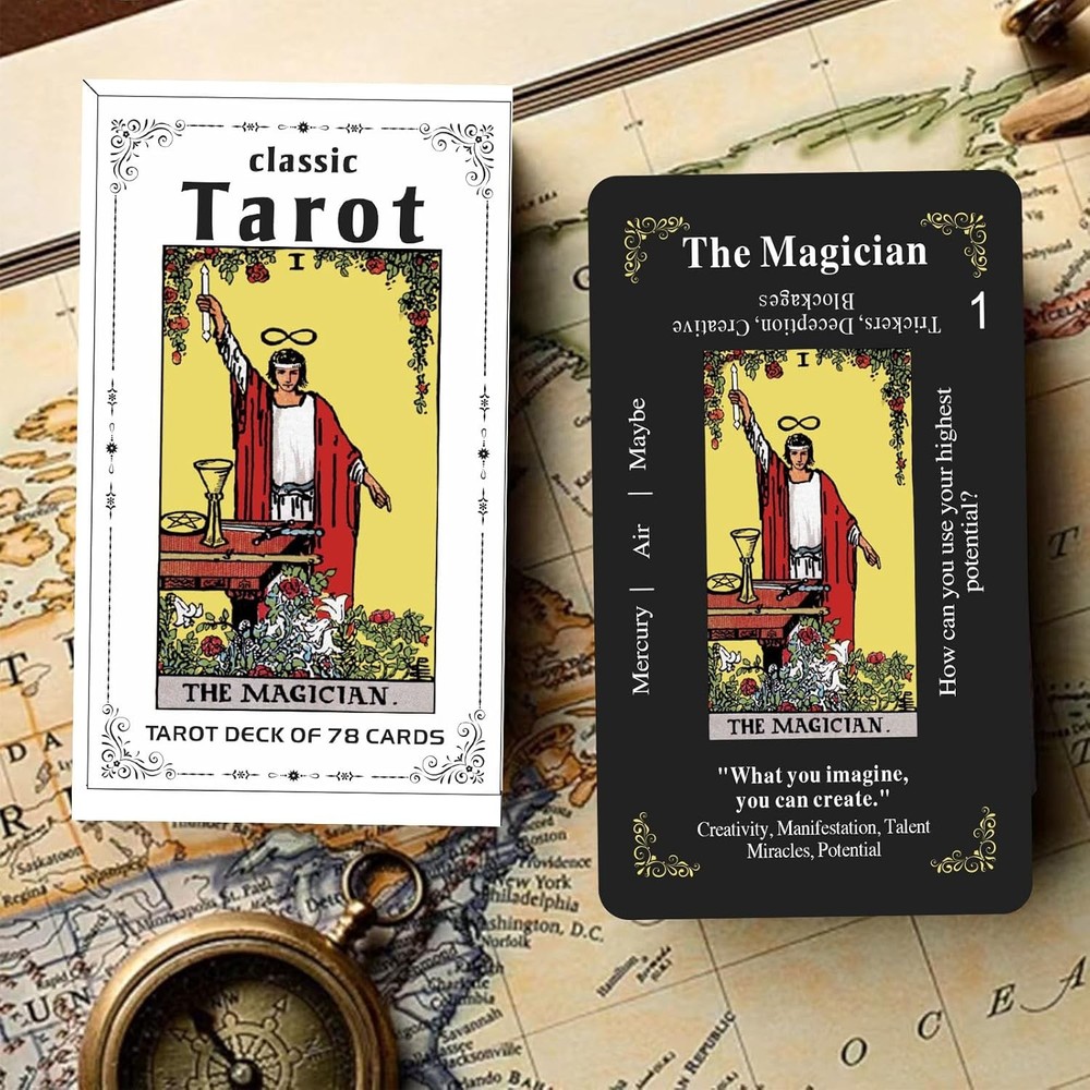 Classic Tarot Cards for Beginners - 78 Card Set, Learning Deck Black