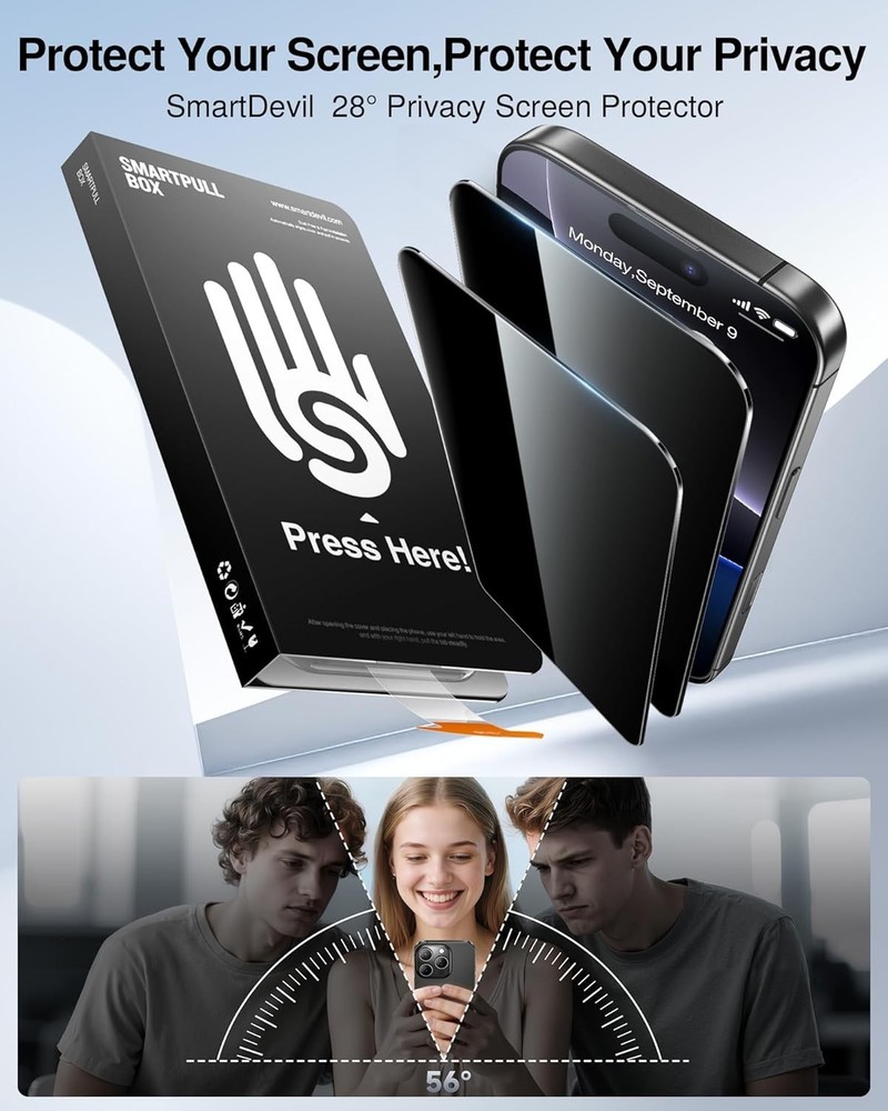 SMARTDEVIL 2 Pack for iPhone 15 Pro Privacy Screen Protector, Military Grade Sha