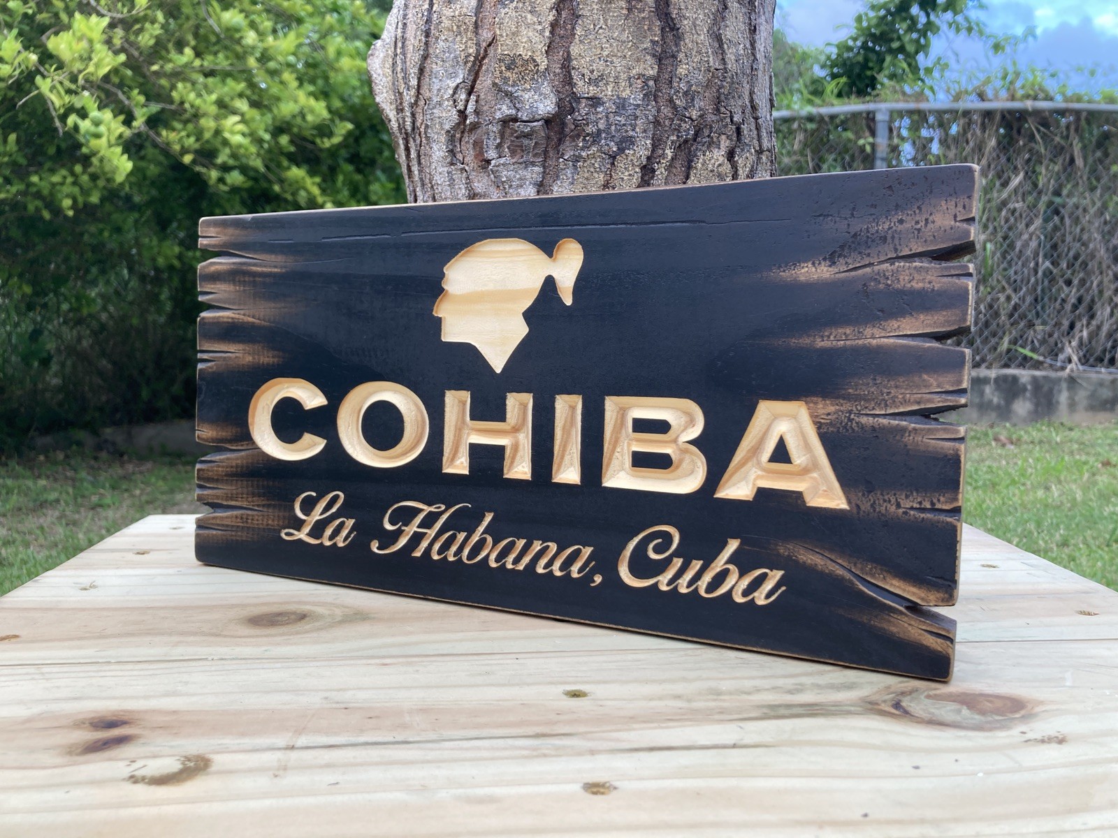 Cohiba Cigar Lounge Whiskey Bar Bourbon Wood Sign Carved Tavern Antique Look