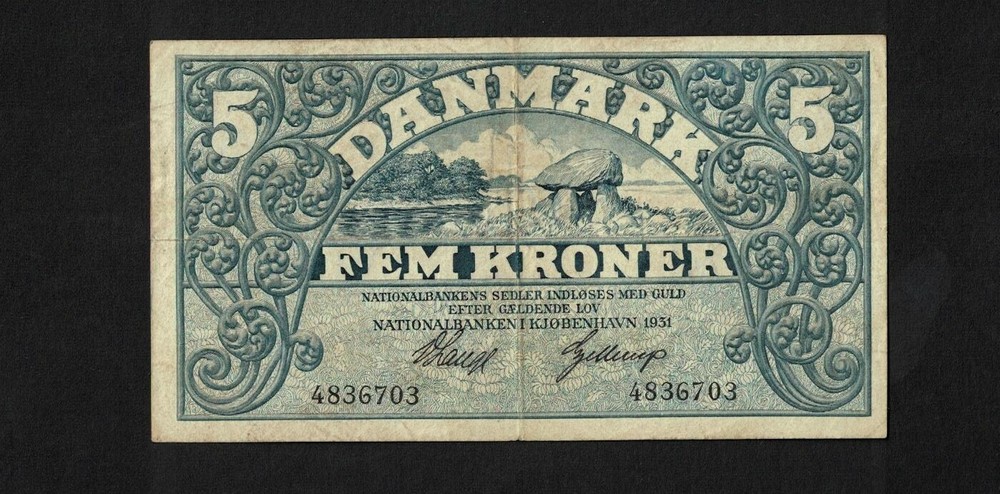 Denmark p-25a, VF+, 5 Kroner, 1931