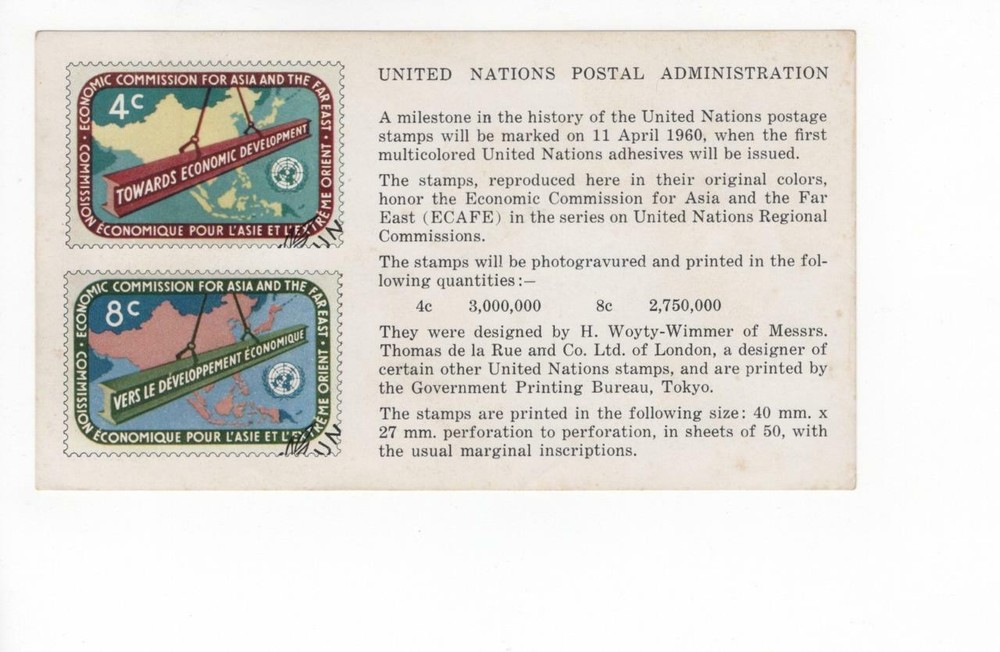 Insert, United Nations Postal Admin., Scott #79-80 announcement, 1960