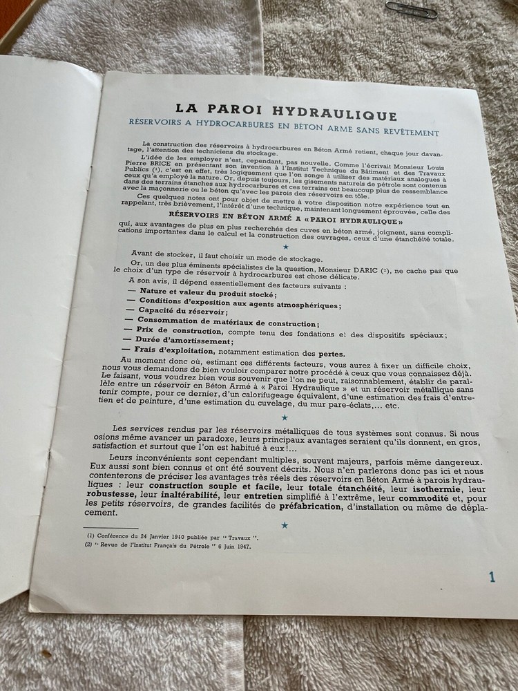 La Paroi Hydraulique 1947