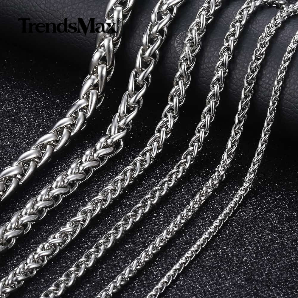 3/4/5/6/8MM Mens Silver Stainless Steel Necklace Wheat Braided Chain 18-30" Gift