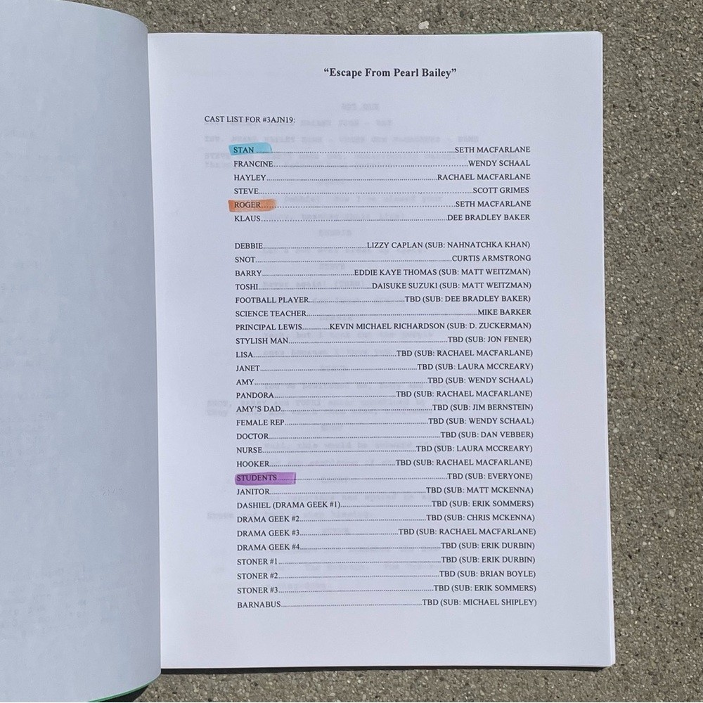 American Dad SETH MACFARLANE Used Stan Roger 2007 Production Table Draft Script