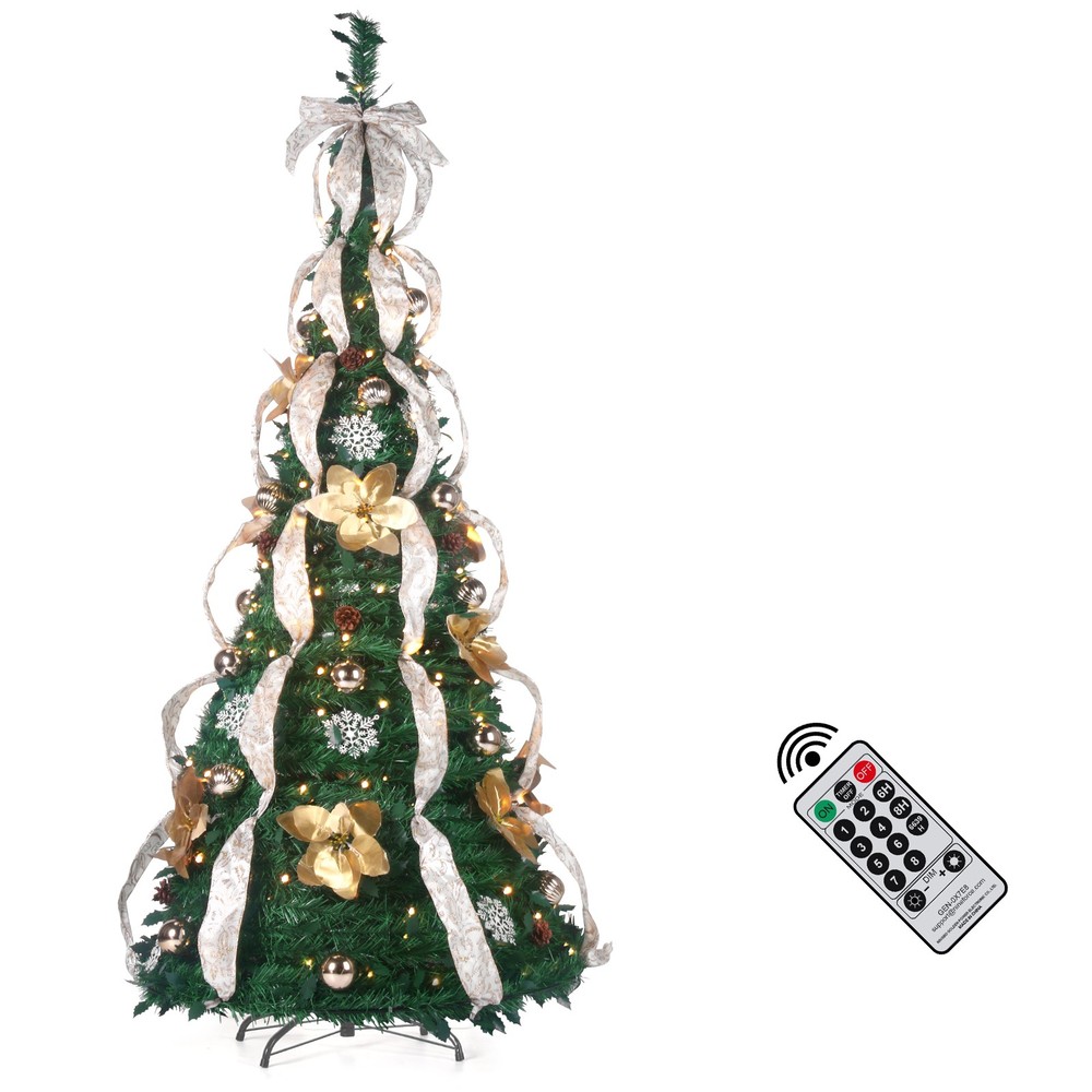 6/6.5Ft Pull Up Christmas Tree Artificial Xmas Trees with Prelit Lights & Remote