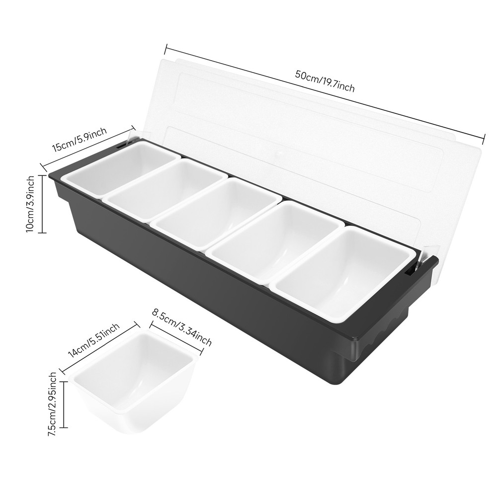 19.7*5.9*3.93in Fruit Storage Container Box 5 Compartment Condiment Tray