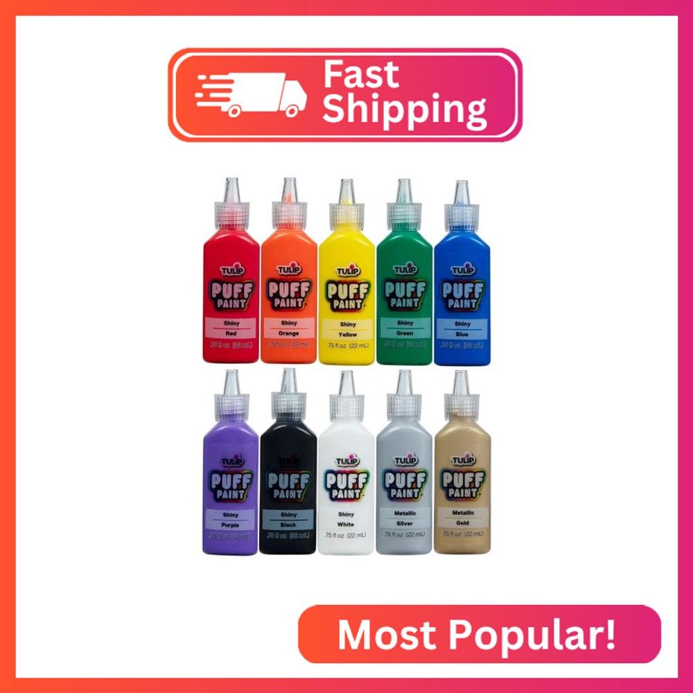 TULIP Puff Paint Essential Rainbow Colors 10-pack, Multi-Surface, Premium Qualit