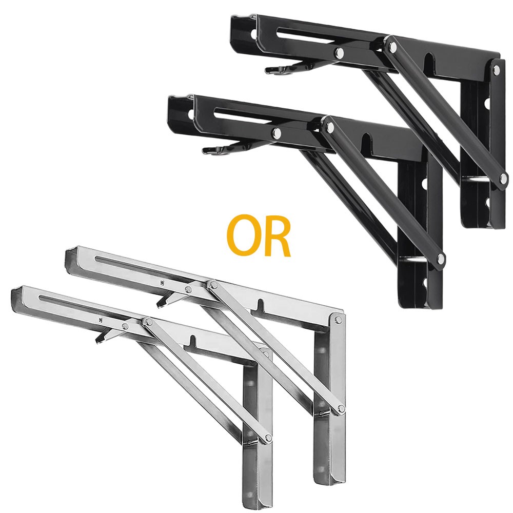 Folding Shelf Brackets Wall Mounted Heavy Duty Triangle Shelf 2Pcs Black/Silve