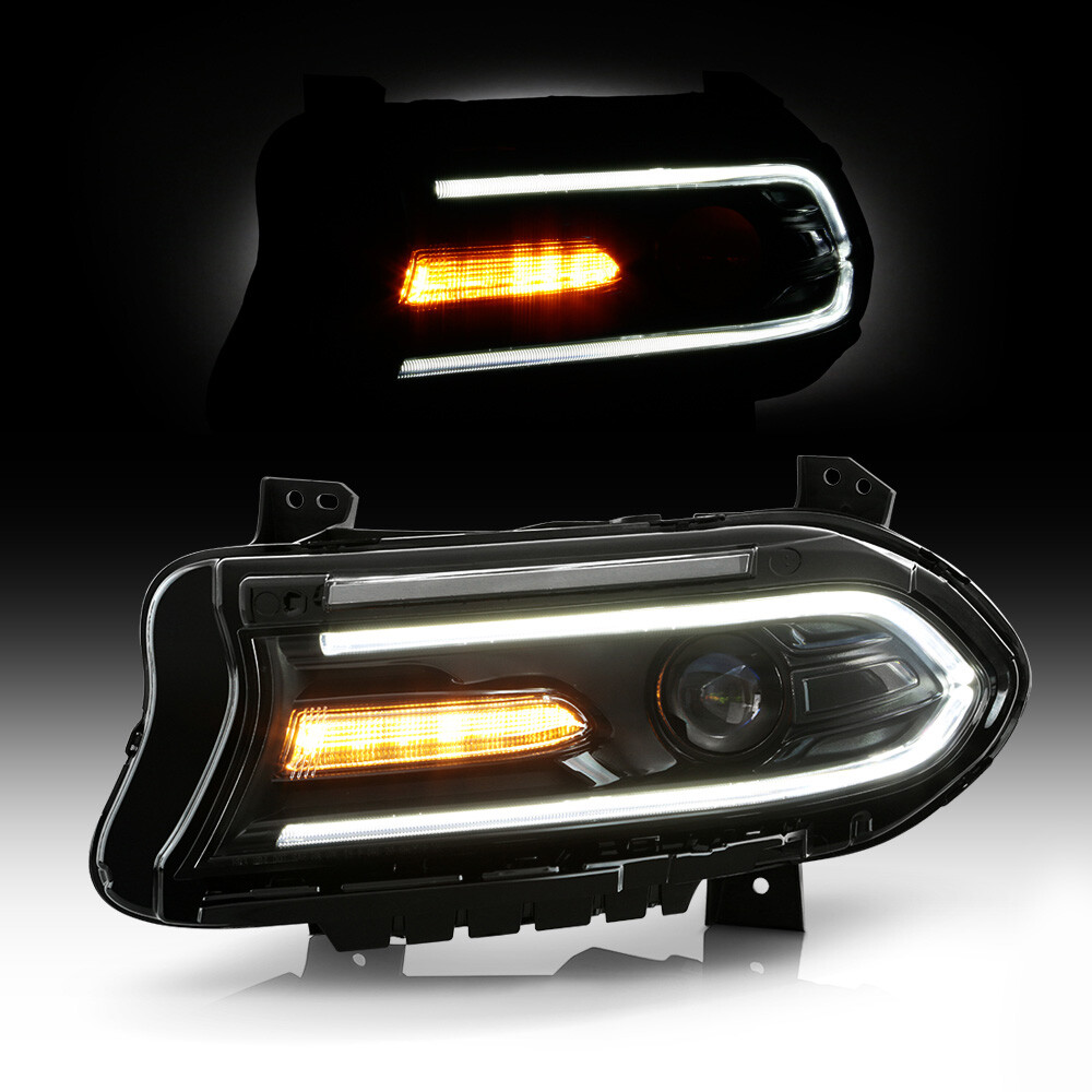 For 15-23 Dodge Charger Halogen Dual Beam Projector Headlights w/ LED DRL LH +RH