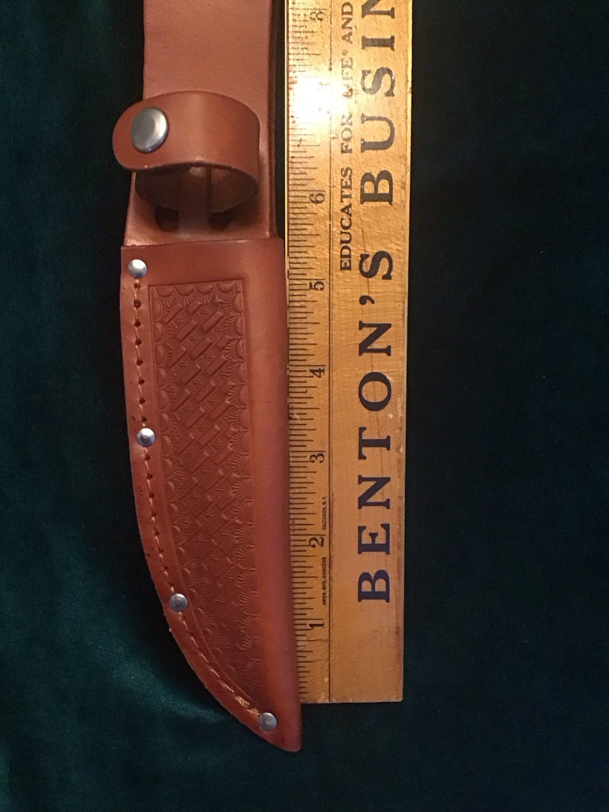 WESTERN TYPE LEATHER BASKETWEAVE EMBOSSED FIXED BLADE KNIFE SHEATH 5 1/4" BLADE