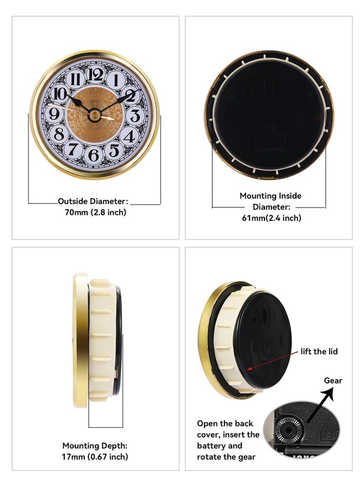 Clock Insert 70mm (2.8 Inch), Arabic Numerals Clock Decor, Quartz Clock Repla...