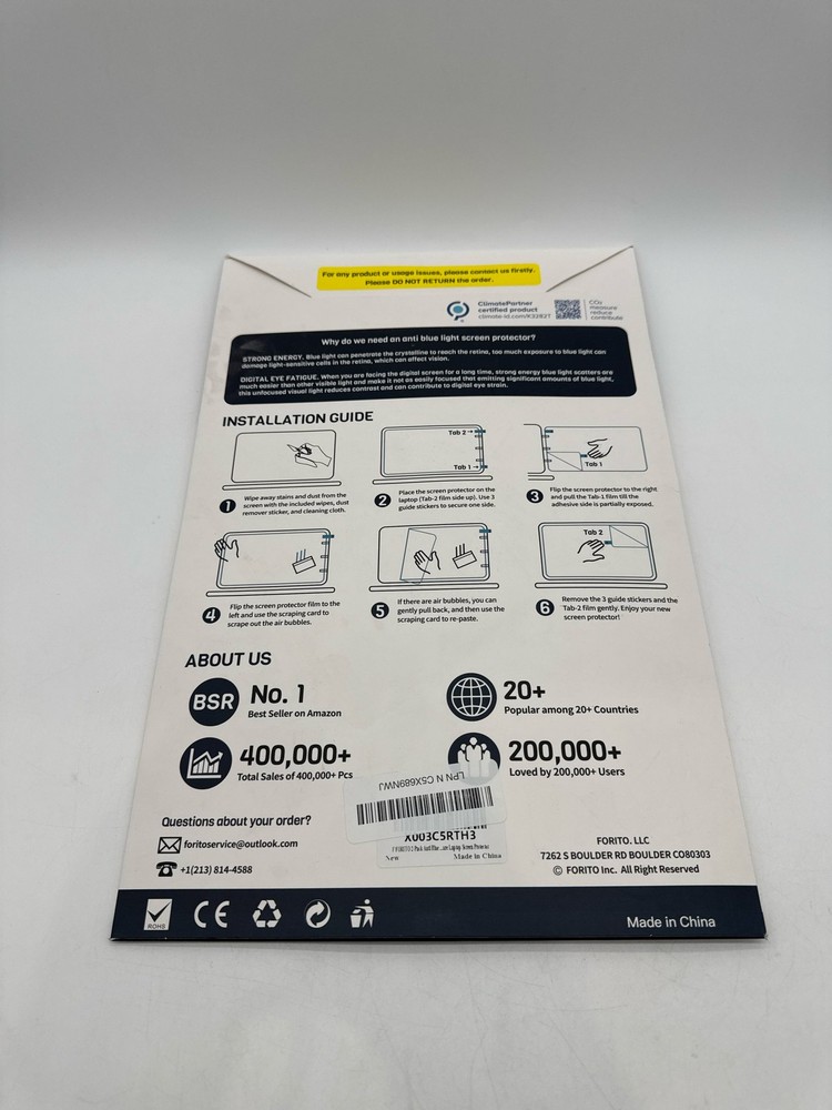 F FORITO 2-Pack Anti Blue Light Matte Transparent Screen Protector for MacBook