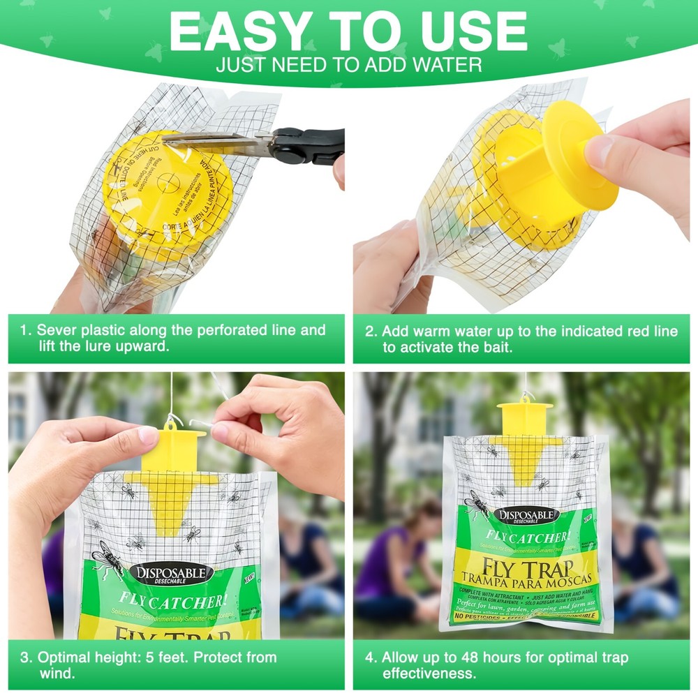 10 Pack Outdoor Hanging Fly Traps - Disposable, Effective Bug Control