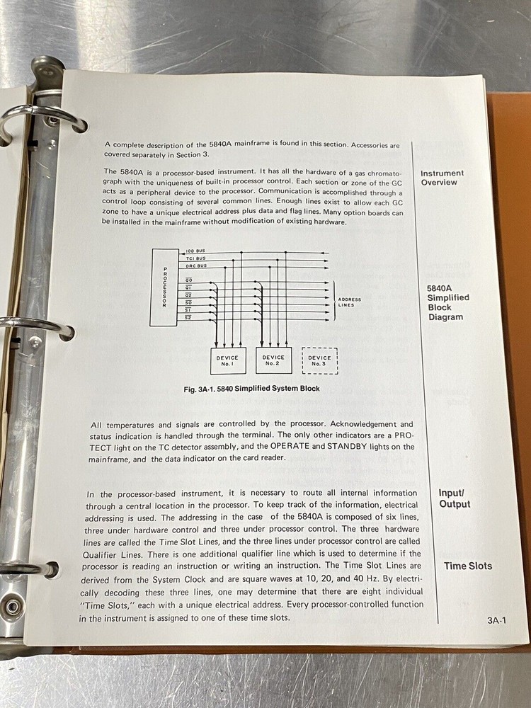 Hewlett Packard 5840A Gas Chromatograph - Users Guide / Instruction Manual