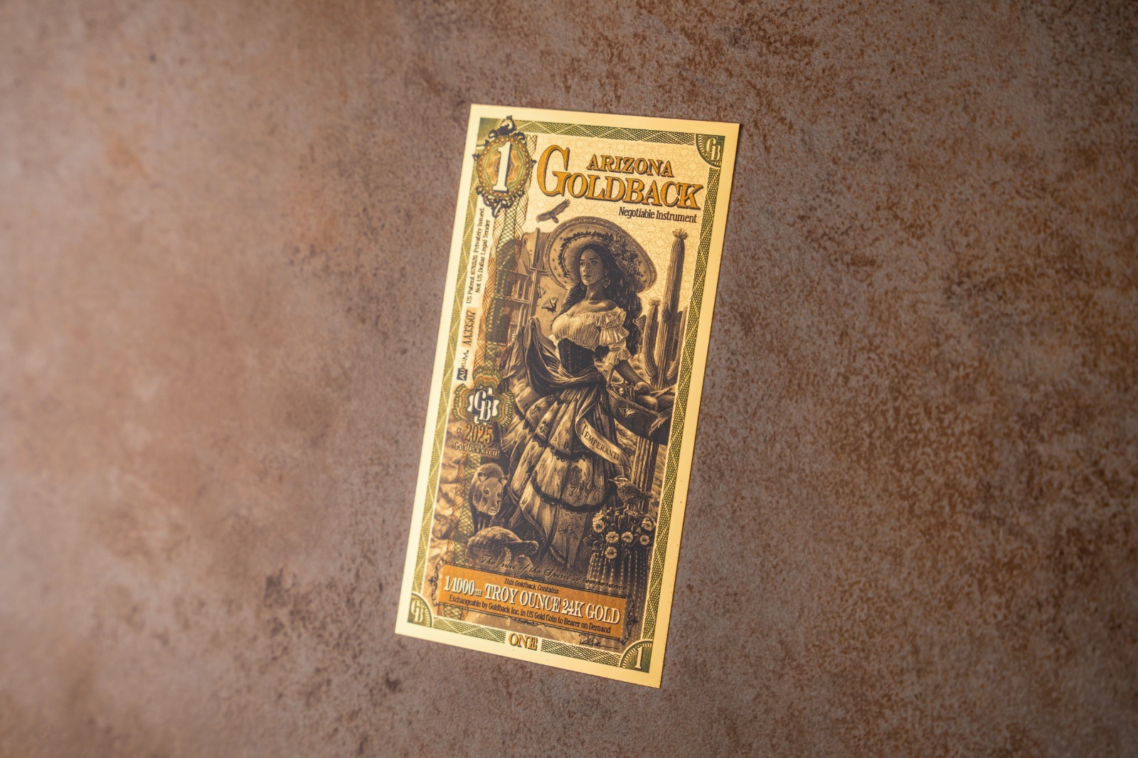 2025 - 1 ARIZONA Goldback Aurum Gold Foil Note 1/1000 oz 24kt .999 Fine IN STOCK