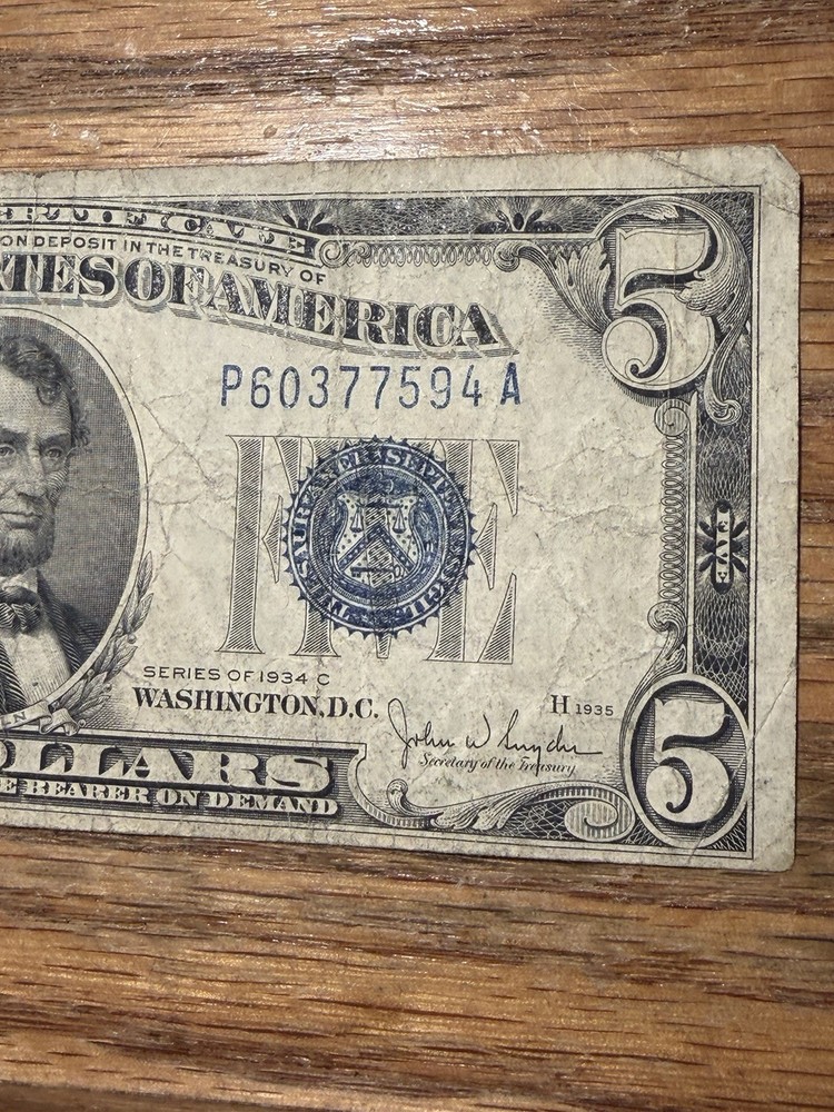 $5 Dollar 1934 C Blue Seal Silver Certificate
