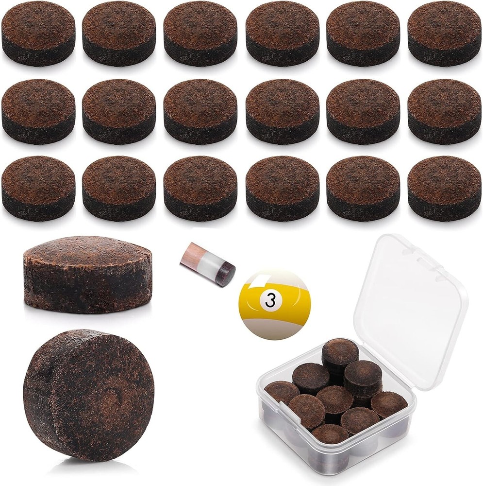 20-Pack 13mm Billiard Pool Cue Tips Replacement Kit - Brown Leather