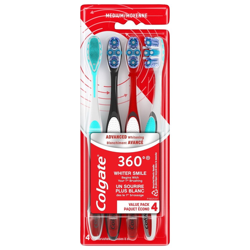 Colgate 360 Advanced Whitening Medium Toothbrush Pack, 4 Count