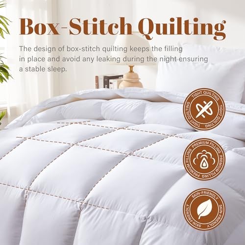 Feather and Down Comforter Insert Size, 100% Cotton Queen White/All Season