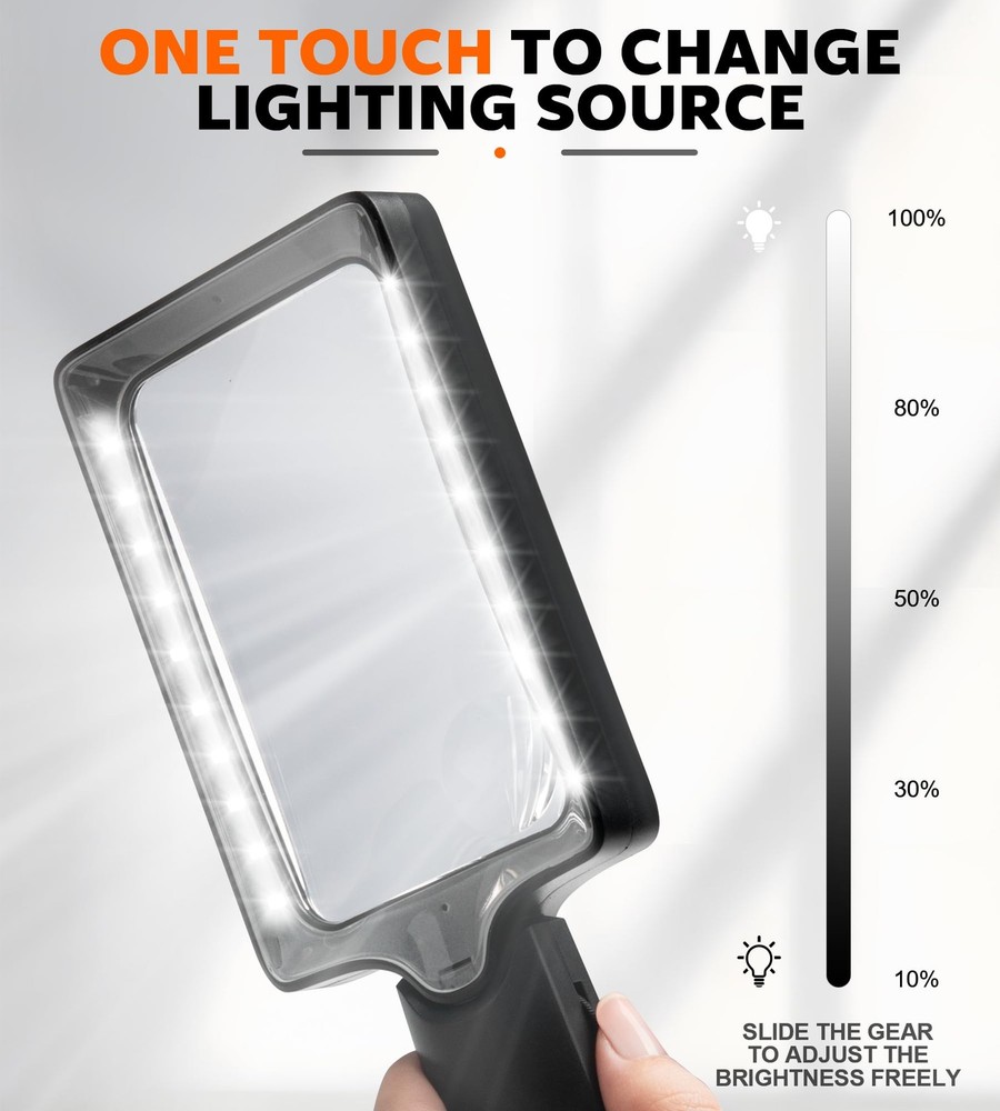 Magnifying Glass with Light, 20 Large Handheld Lighted Magnifier Rectangle Il...