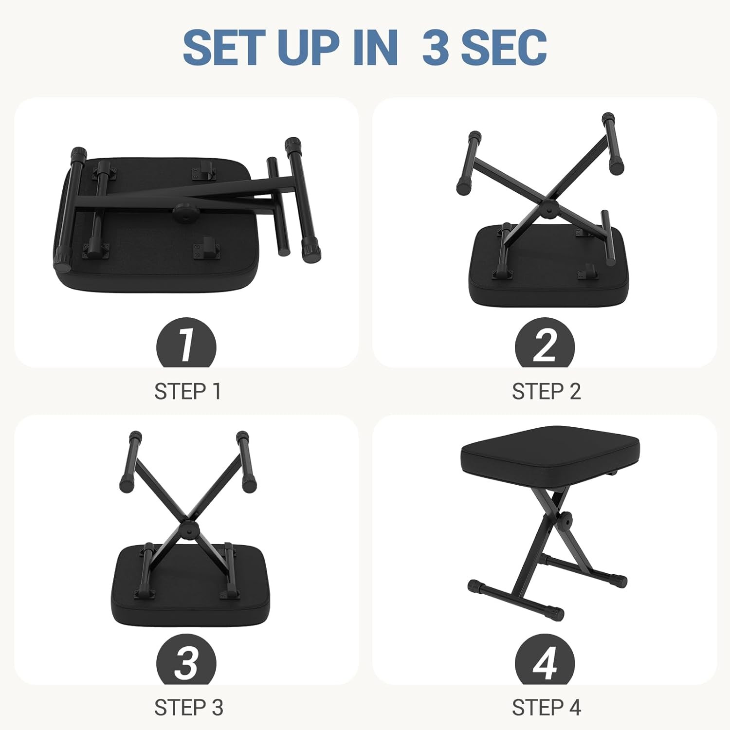 Adjustable Padded Keyboard Bench X-Style Collapsible Piano Guitar Stool Chair