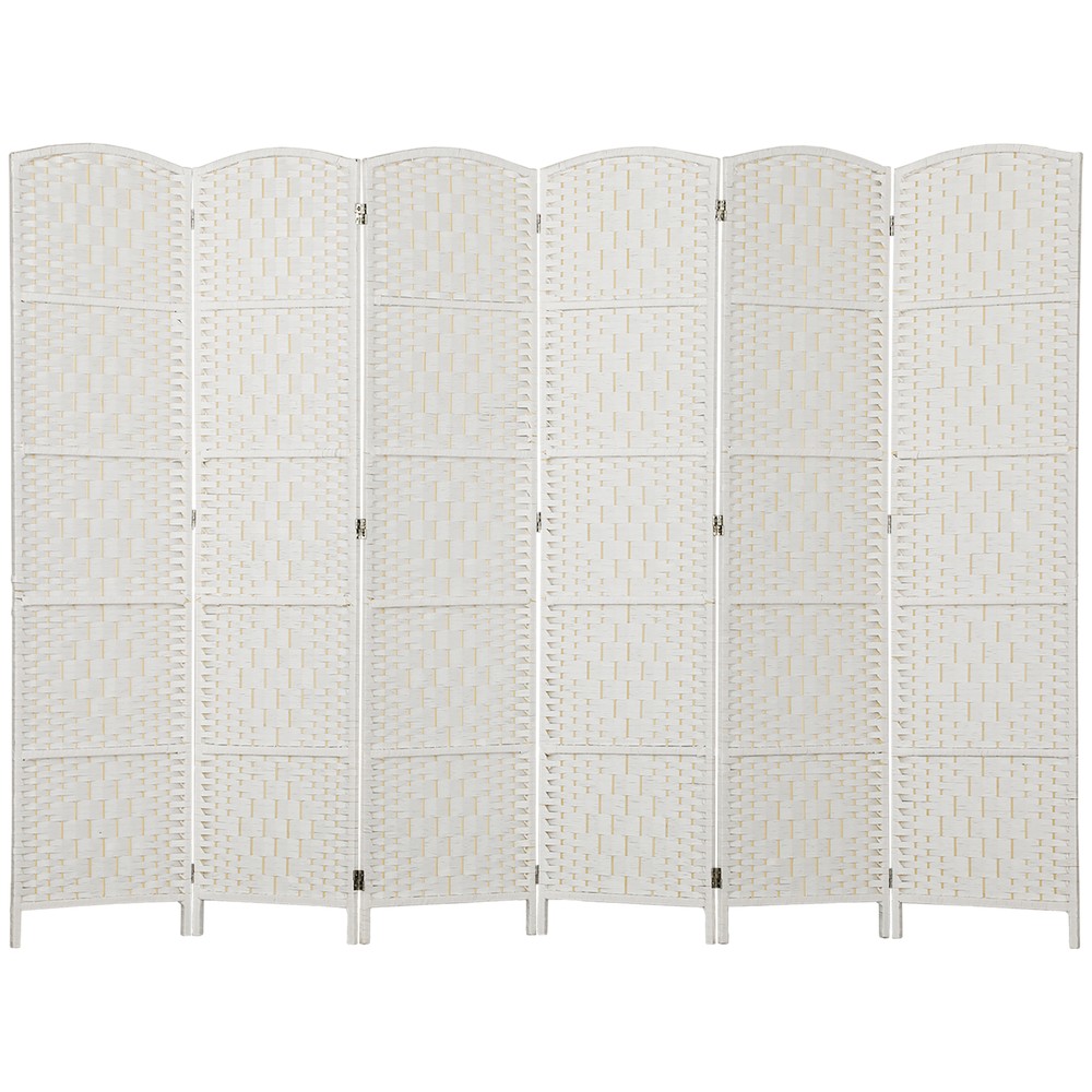 6 Weave Panel Room Divider Privacy Folding Screen Diamond Decor, White