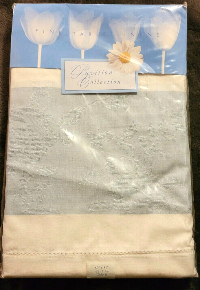 Pavilion Collection Fine Tablecloth Linen Blue White Patchwork Checkered NEW