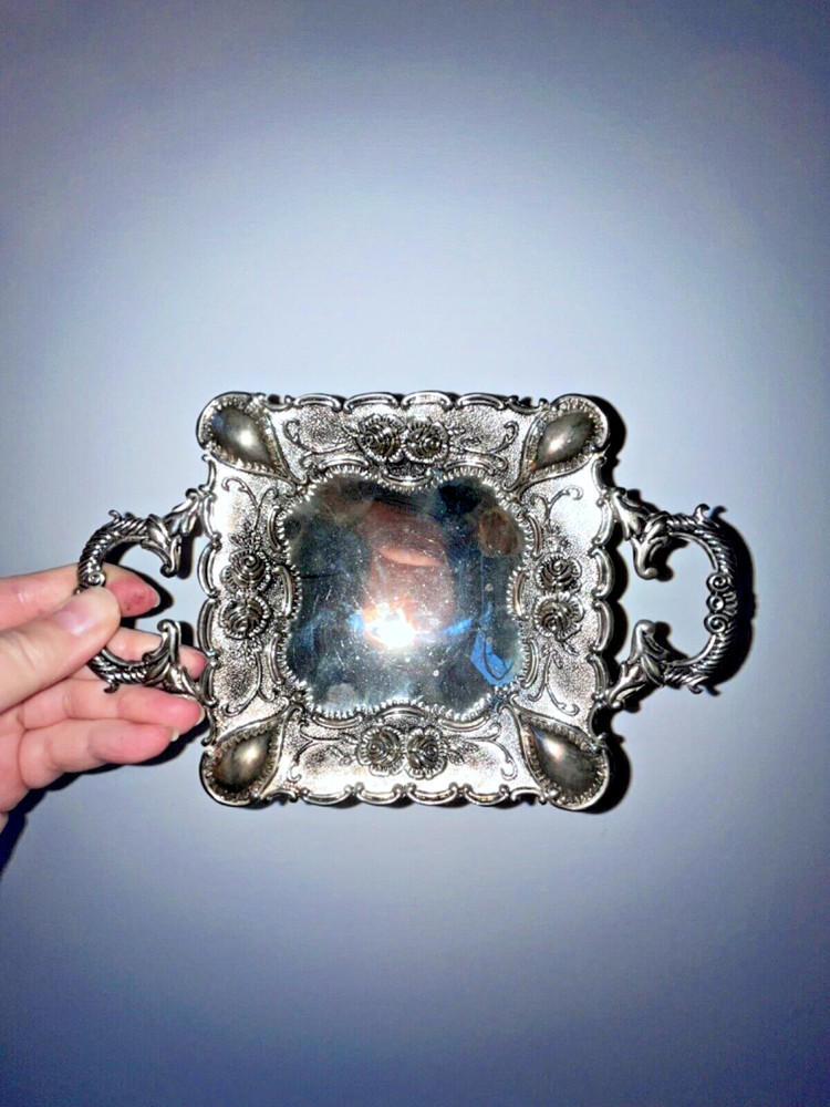 godinger silver art co footed square with handles bowl dish vintage….