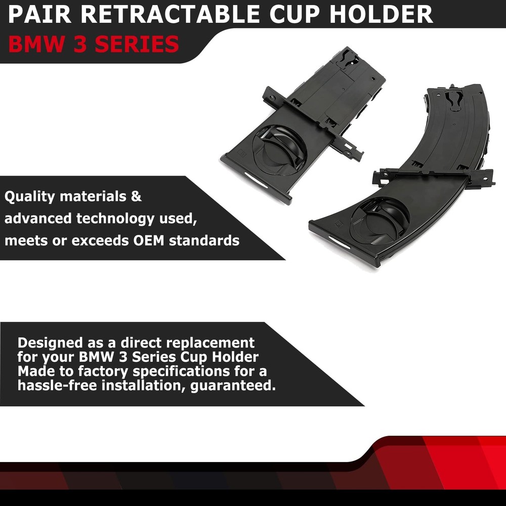 BMW E90 E91 E92 E93 Cup Holder Pair 06-13 Black