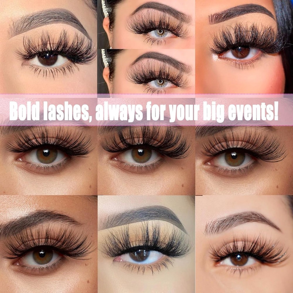 DAODER False Eyelashes 25MM Mink Lashes Dramatic Look Fluffy Long Fake Black