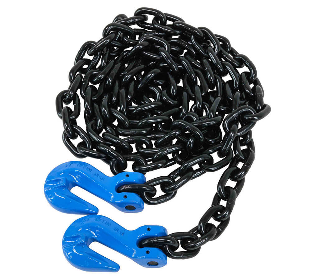 3/8" x 20' G100 High Grade Transportation Chain w/ Grab Hooks, 8800 lbs WLL