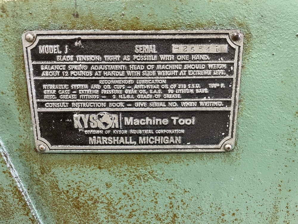 KYSOR MACHINE TOOL MODEL J HORIZONTAL BAND SAW