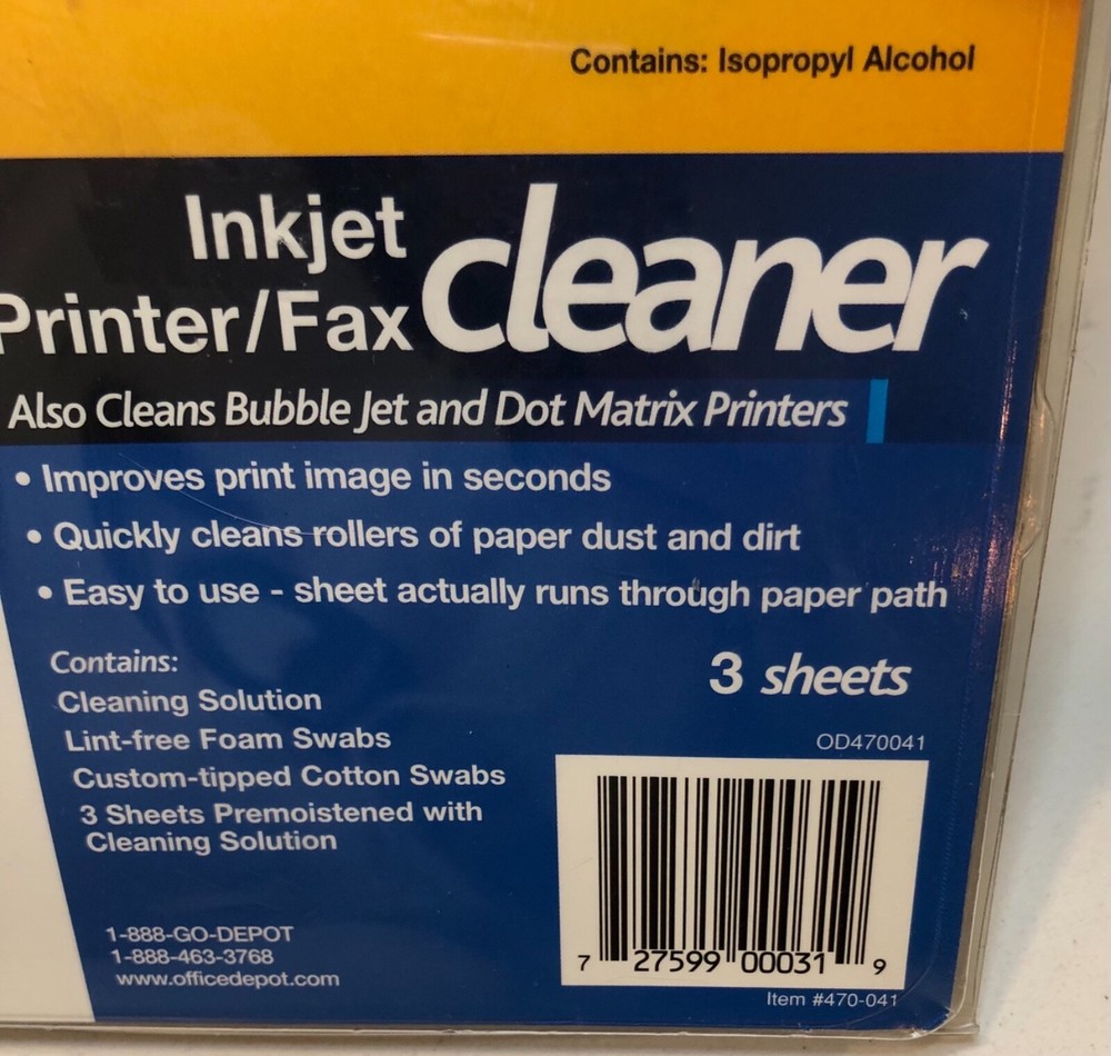 Inkjet Printer/Fax Cleaner- 3 sheets UPC#727599000319