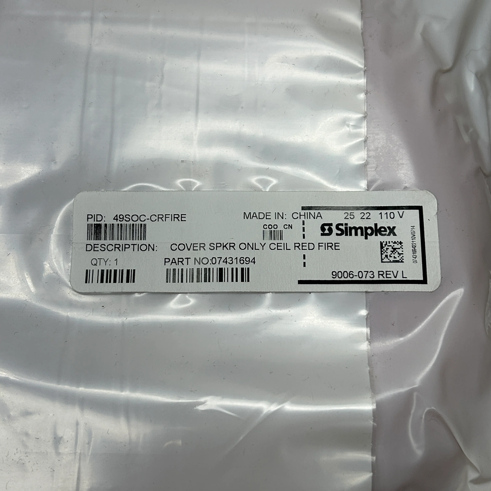 SIMPLEX Ceiling Fire Alarm Speaker Cover Red 49SOC-CRFIRE (New)