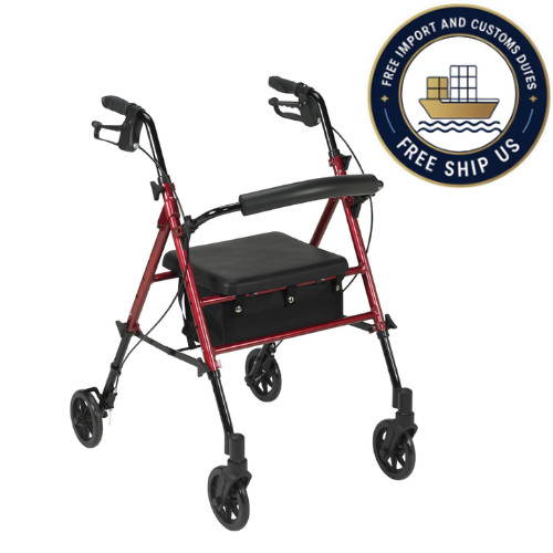 Drive Medical RTL10261RD Foldable Rollator Walker with Seat - Adjustable Handles
