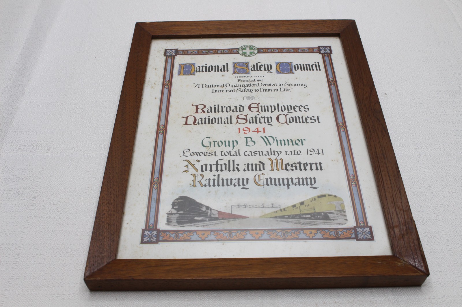 3 NORFOLK AND WESTERN RAILWAY SAFETY AWARD FRAMED CERTIFICATES N&W RAILROAD RY