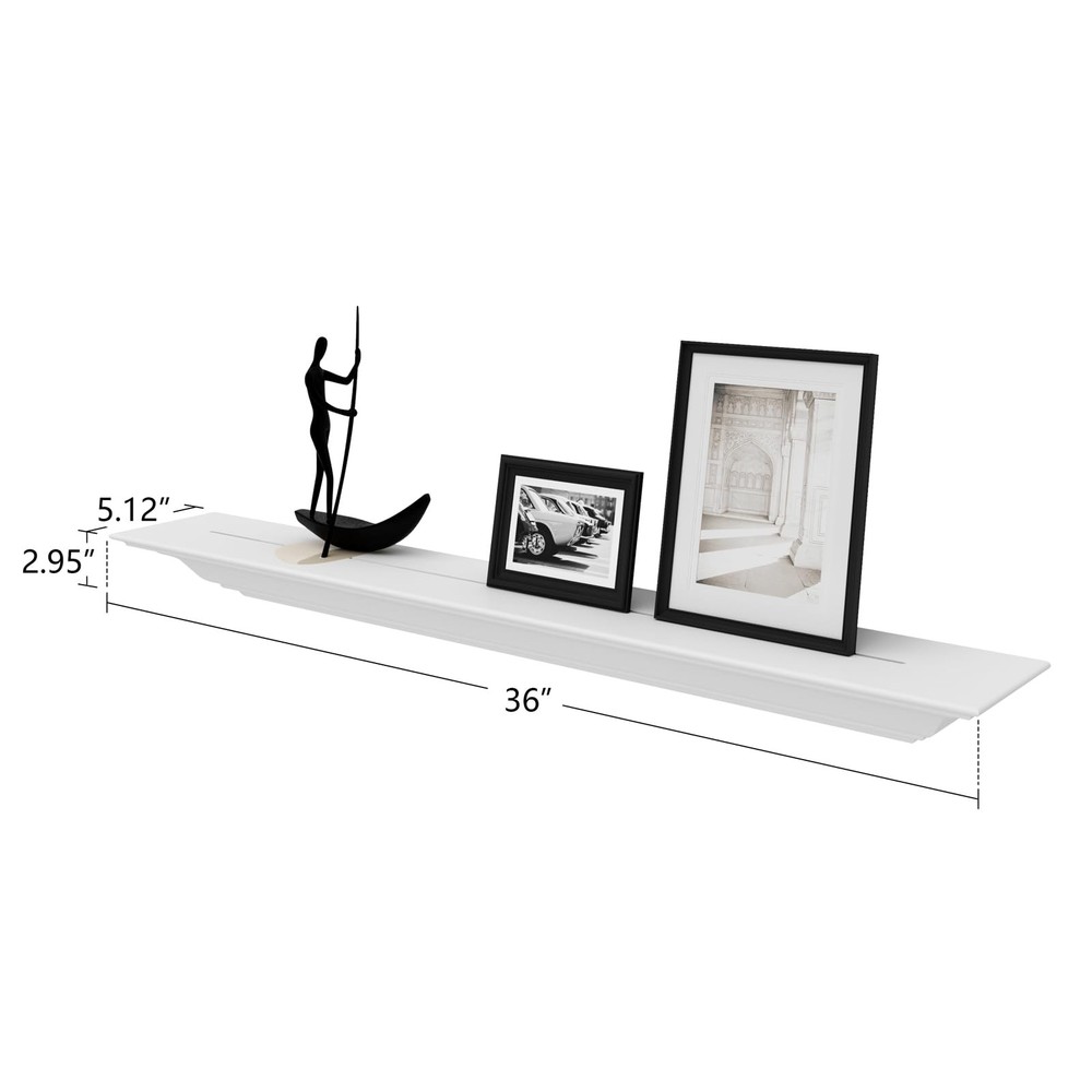 Solid Wood White Floating Shelves Wall Mounted, Molding Floating Wall Display...