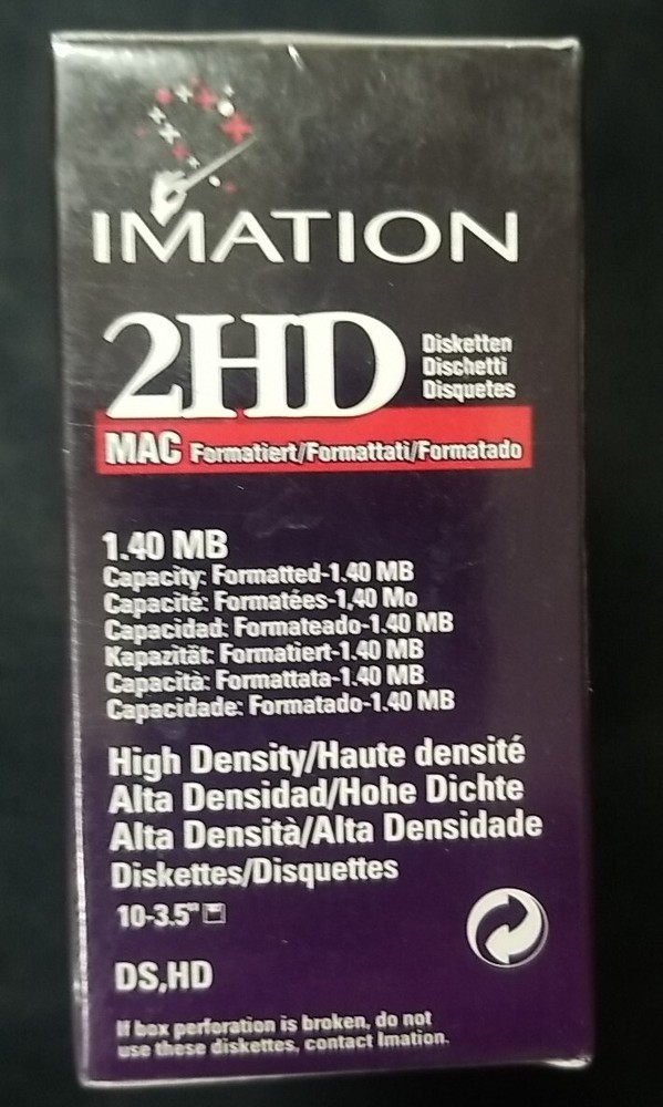 Imation 2HD 3.5 Diskettes. Mac Formatted. 10 Diskettes. New and Sealed
