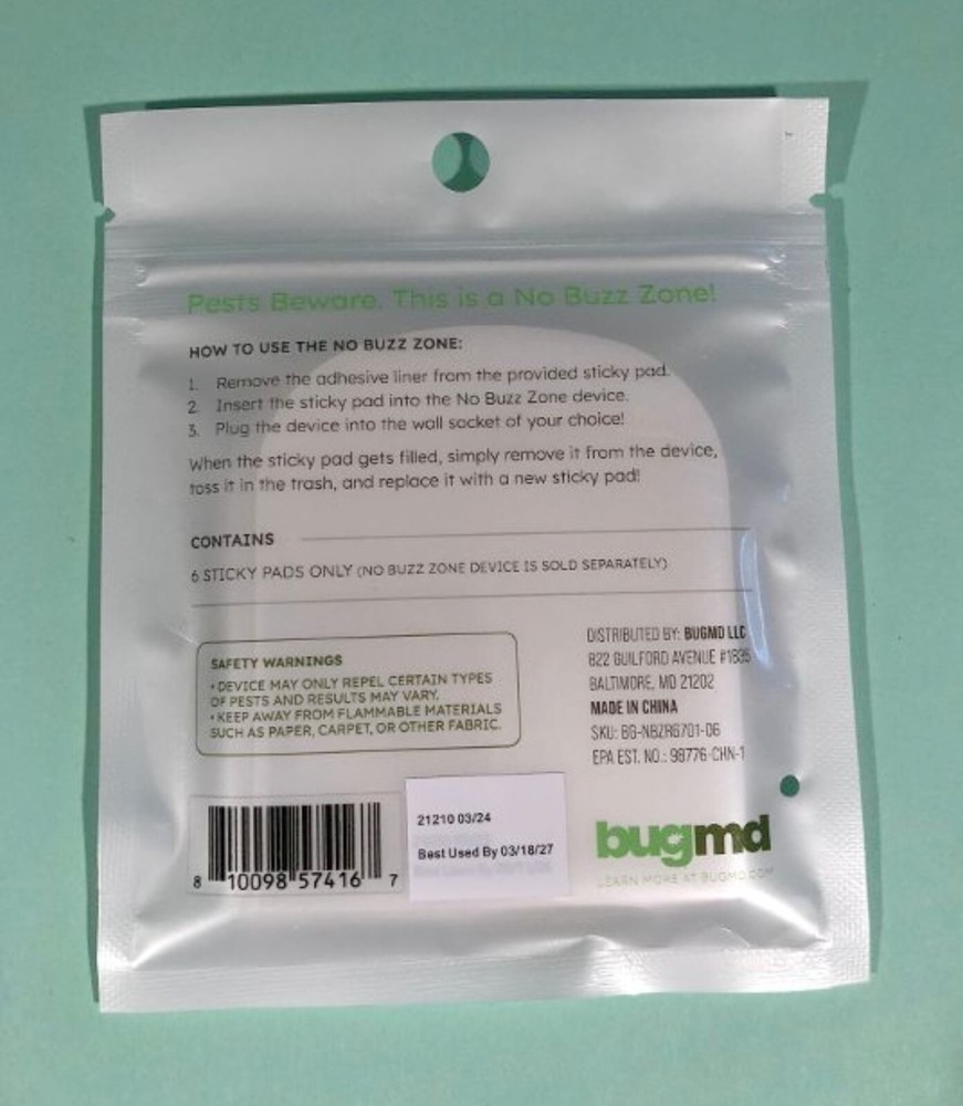 Genuine BugMD No Buzz Zone Flying Insect Extra-Strong Pad Refill (6 Refill Pads)