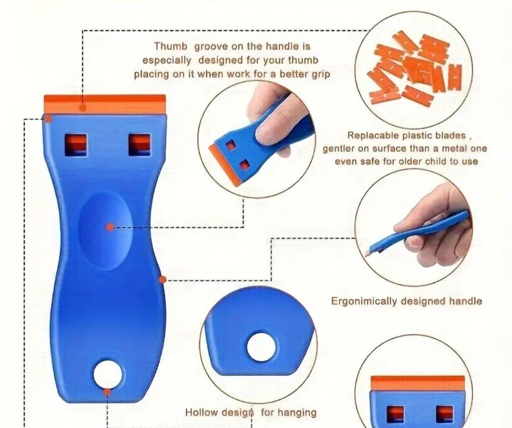 Razor Blade Scraper, Scraper Tool with 20 Extra Replacement Plastic Blades, New