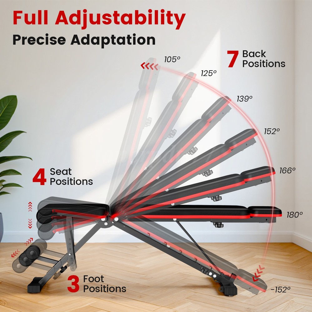Adjustable Weight Dumbbell Bench Incline Decline Foldable Body Workout Exercise