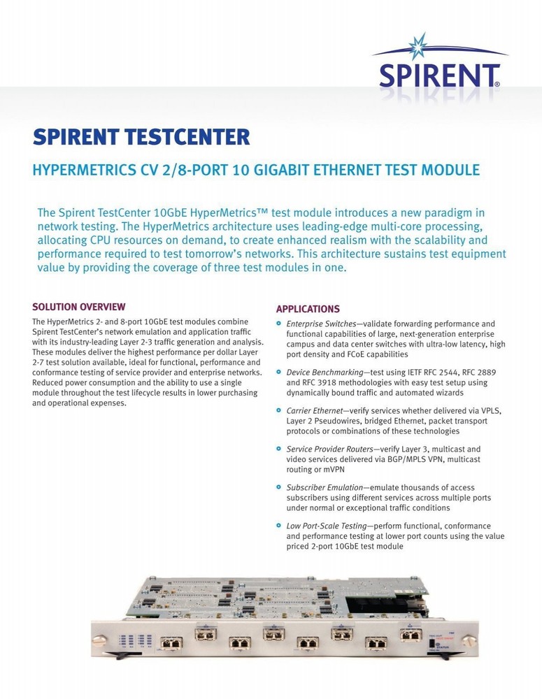 SPIRENT CV-10G-S8 HyperMetrics 8-port 10 GbE Test Module